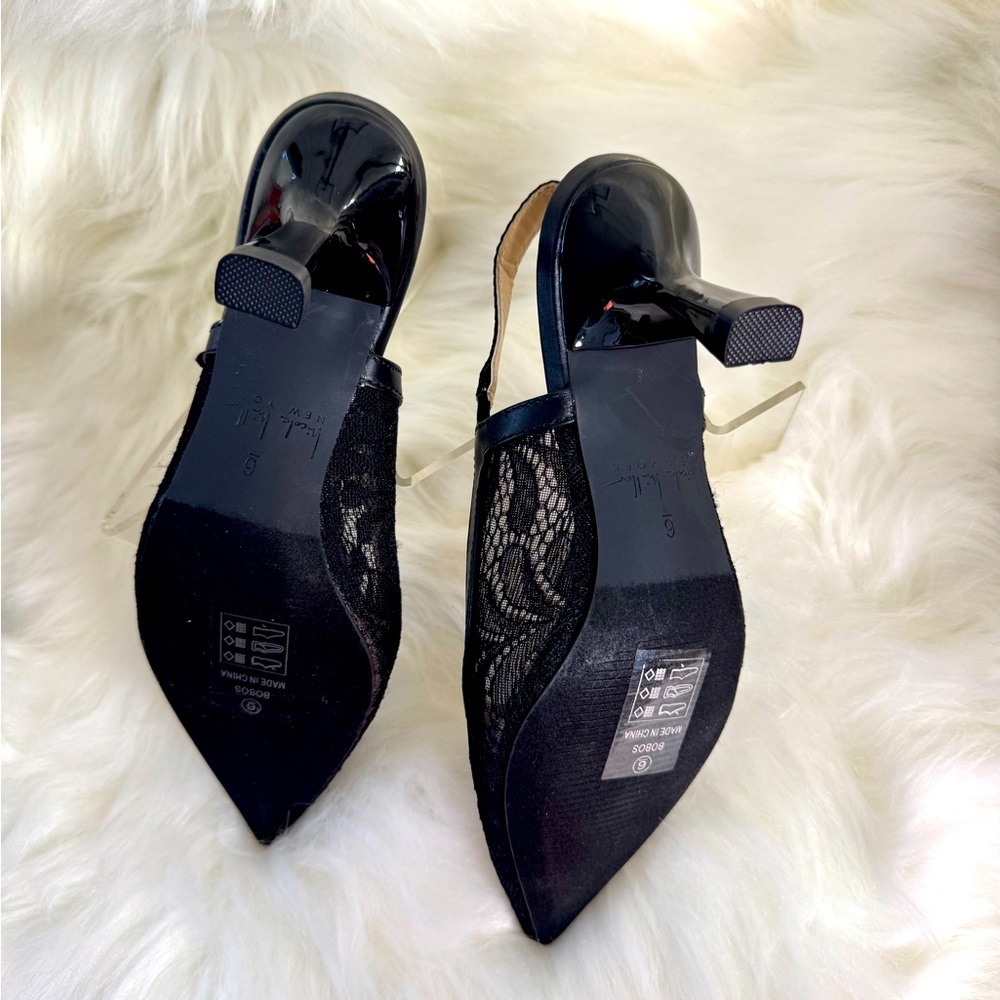 Black Patent Slingback Heels with Striped Elastic - Picture 8 of 13